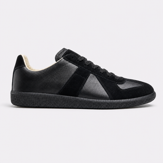 Black Suede Black Sole GAT leather and suede low-top trainer side view
