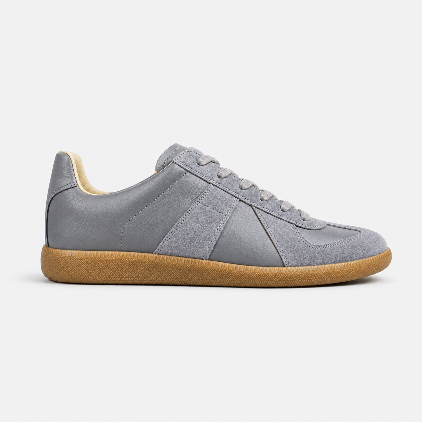 Grey Gum GAT leather and suede low-top trainer side view