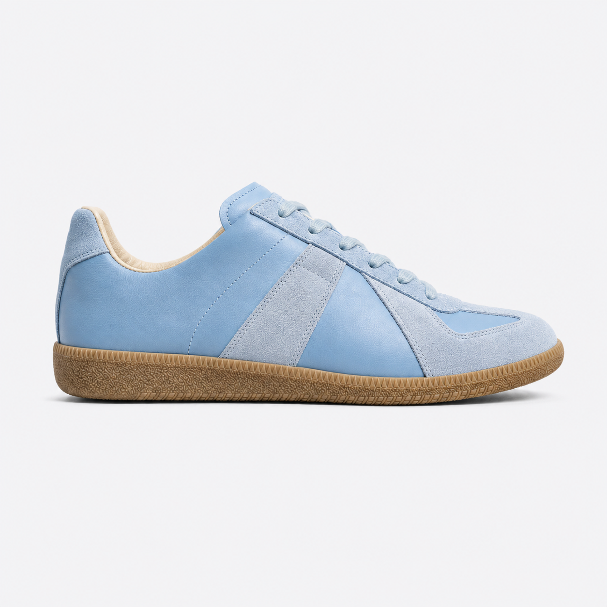 Light Blue Gum GAT leather and suede low-top trainer side view