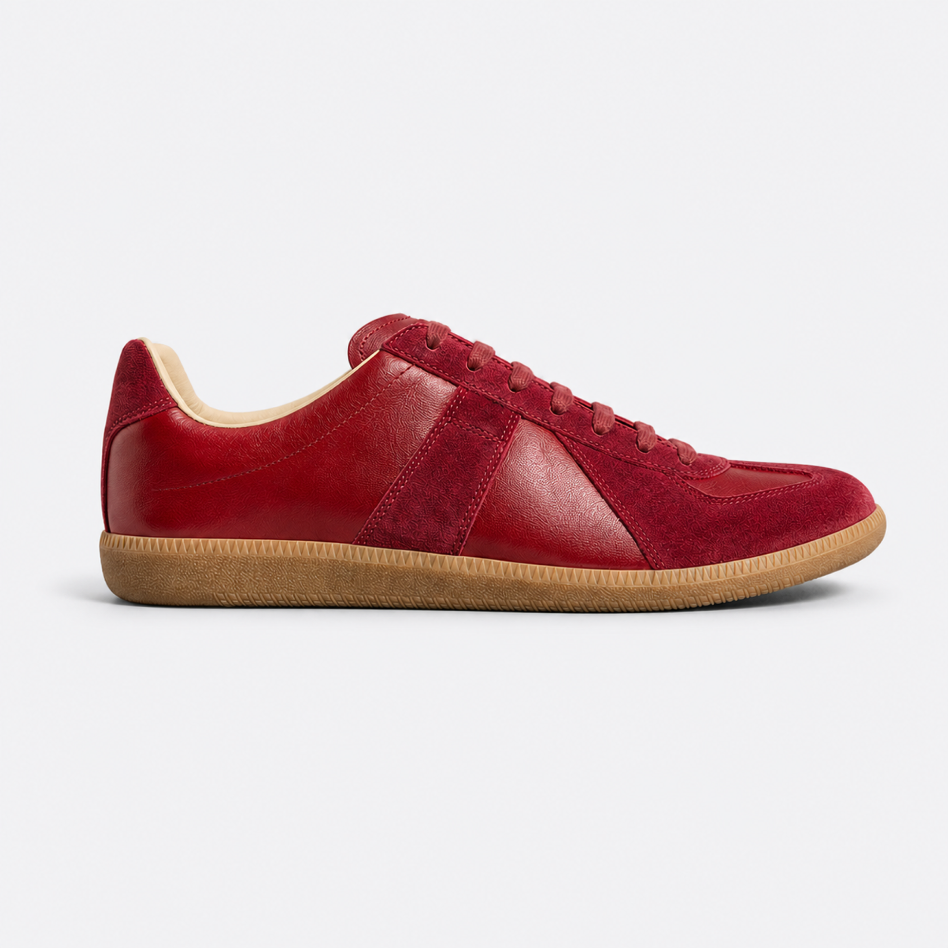 Rouge Gum GAT leather and suede low-top trainer side view