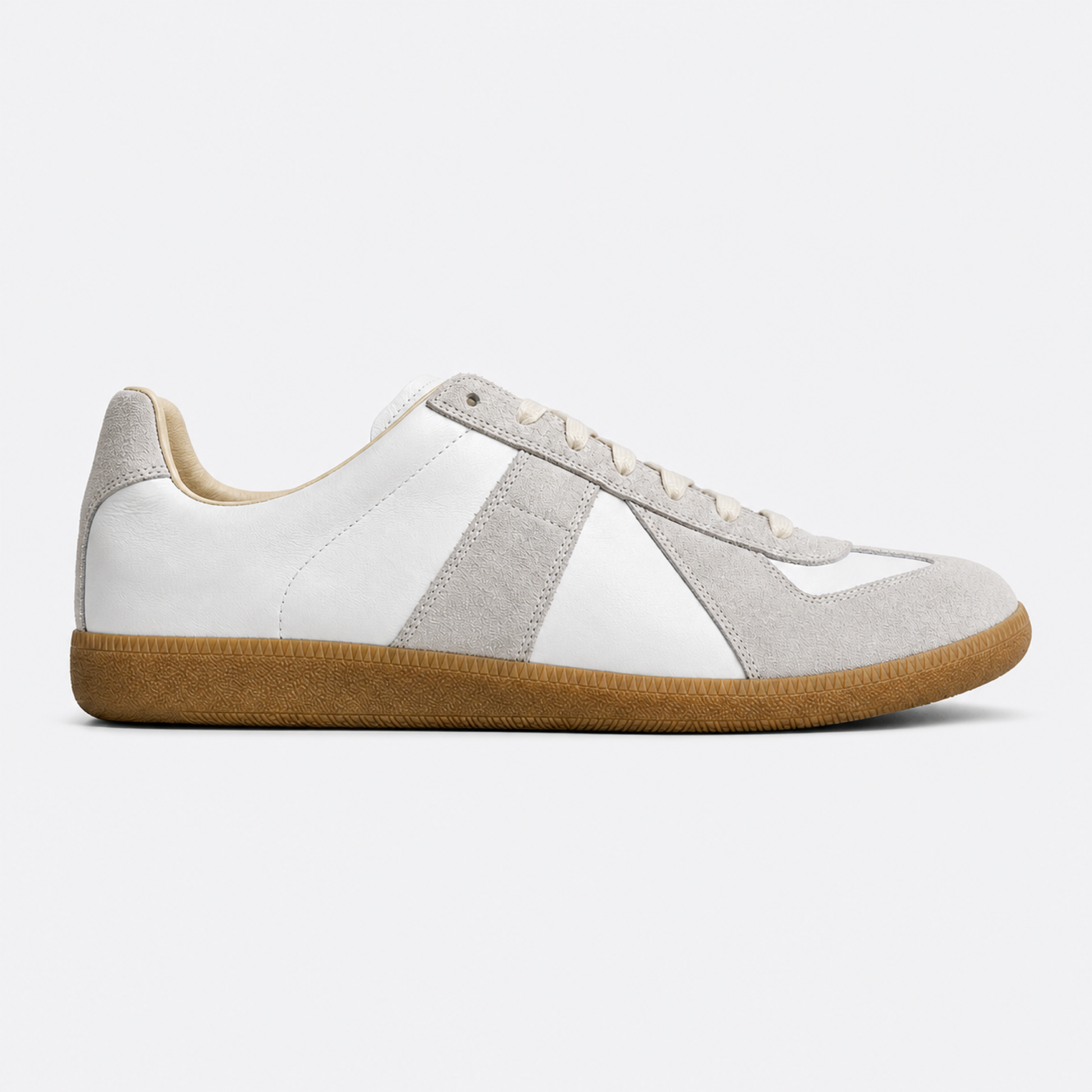 White Gum GAT leather and suede low-top trainer side view