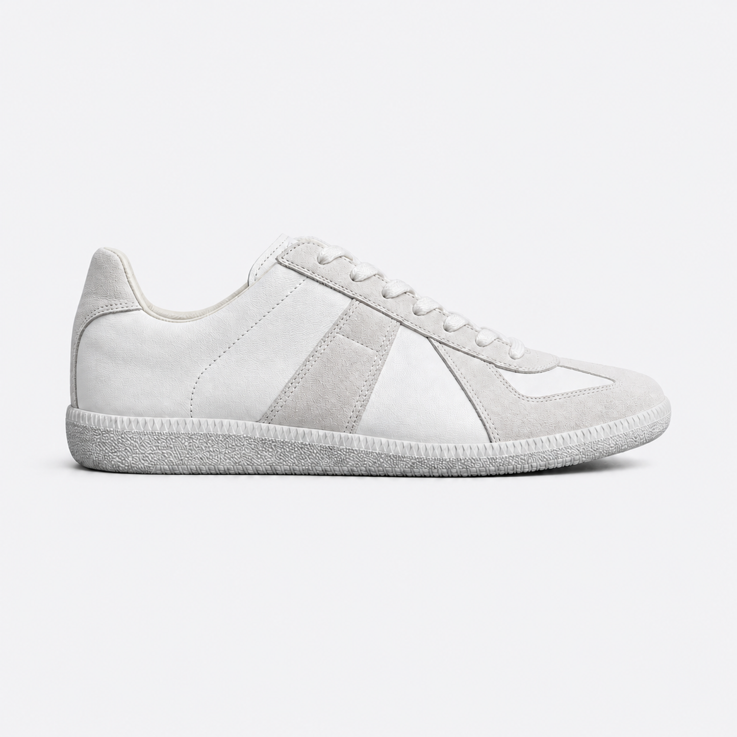 White Suede White Sole GAT leather and suede low-top trainer side view